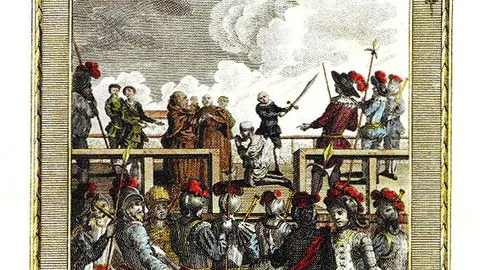 Ilustración del siglo XVIII que representa la ejecución de Gonzalo Pizarro