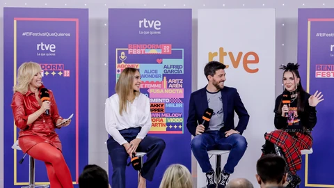 (I-D) La directora de comunicación de TVE, María Eizaguirre; la cantante Mónica Naranjo; el presentador Rodrigo Vázquez, y la presentadora del programa Gen, Inés Hernand, intervienen en la presentación de la segunda edición del Benidorm Fest 2023, en Torrespaña, a 11 de enero de 2023, en Madrid (España). La segunda edición del Benidorm Fest 2023 celebra sus semifinales los días 31 de enero y 2 de febrero, y su gran final el 4 de febrero de 2023. Dieciocho serán los artistas que participarán en la preselección española para Eurovisión.11 ENERO 2023;MADRID;BENIDORM FEST;2023;SEGUNDA EDICIÓNCarlos Luján / Europa Press11/01/2023