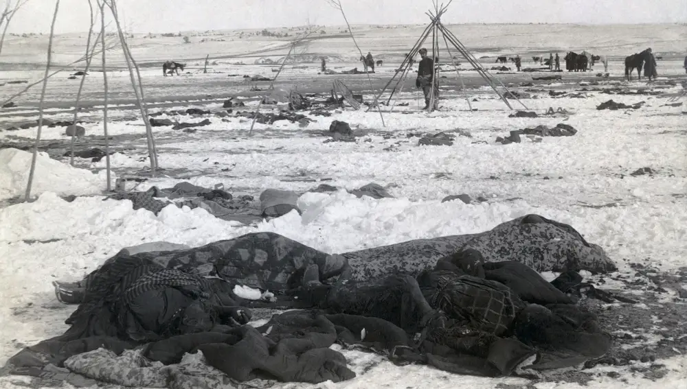 El lugar de la masacre de Wounded Knee, tres semanas después