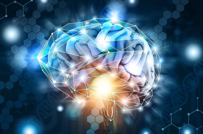 Concept of a human brain a artificial intelligence, processing neurological data, cloud, 3d render Concept of a human brain a artificial intelligence, processing neurological data, cloud, 3d render