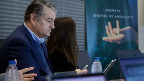 El consejero de Presidencia, Interior y Diálogo Social de la Junta de Andalucía, Antonio Sanz, durante la reunión del Consejo Rector de la Agencia Digital de Andalucía