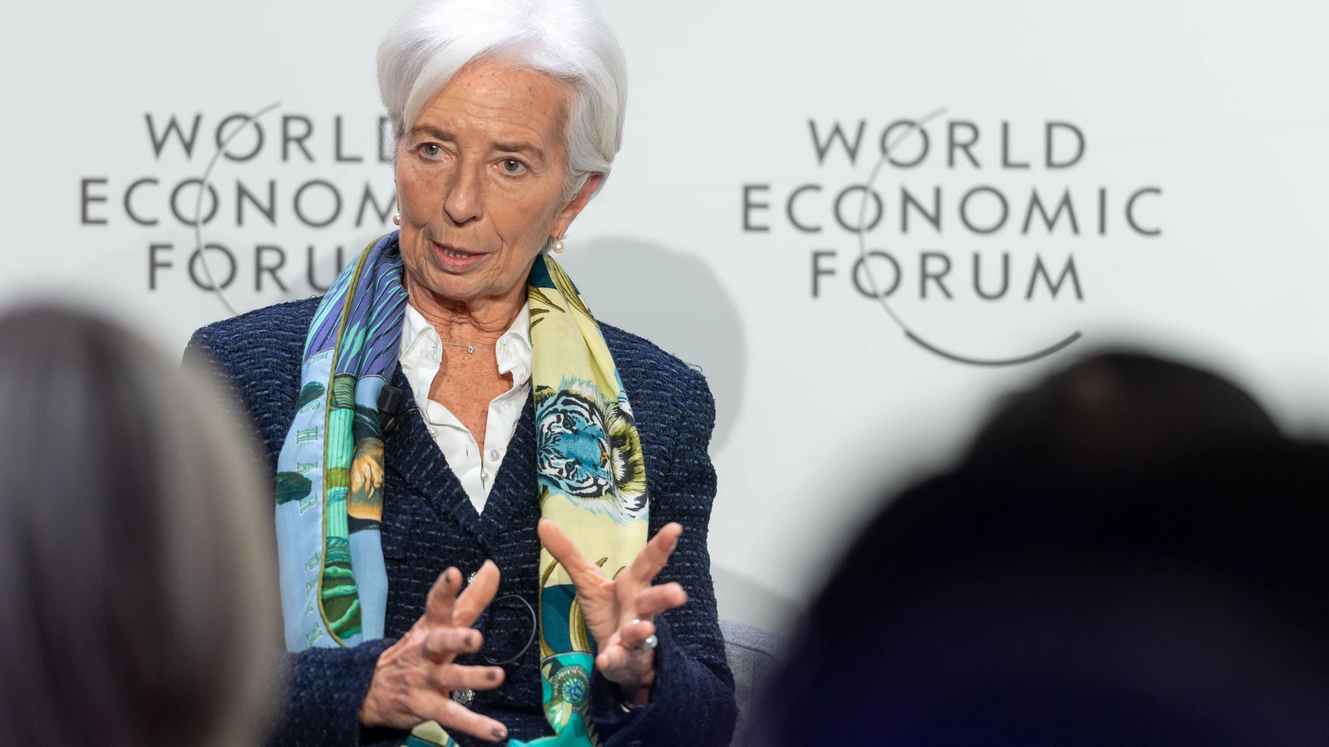 Christine Lagarde, presidenta del Banco Central Europeo, en una de las sesiones del Foro de Davos