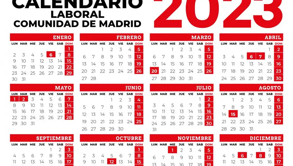 Calendario Laboral de Madrid en 2023