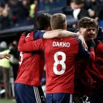 Los jugadores de Osasuna celebran el gol de Abde en la prórroga ante el Sevilla
