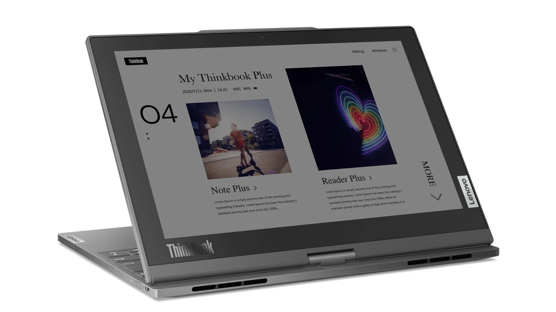 El portátil convertible ThinkBook Plus Twist cuenta con una pantalla trasera de tinta electrónica.
