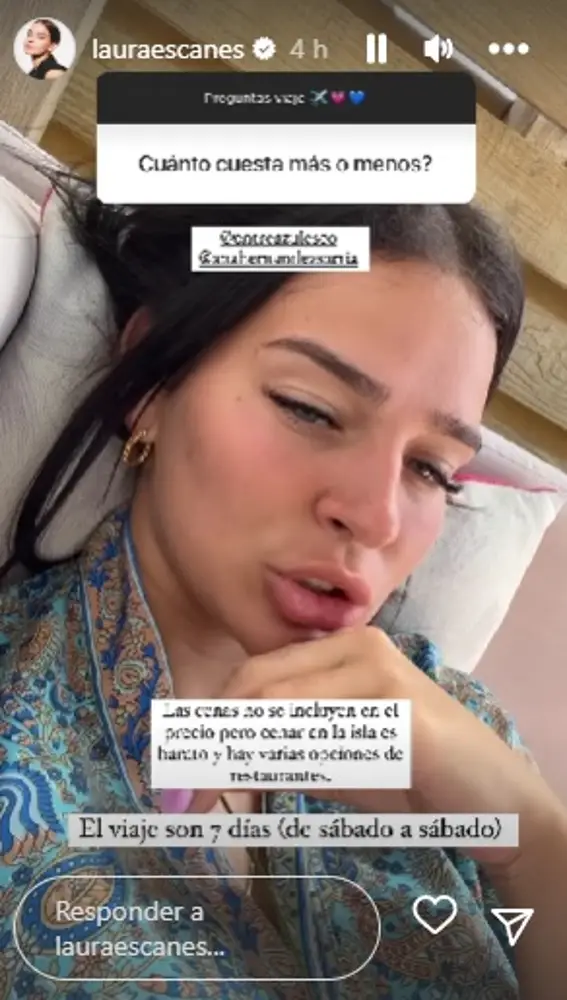 Laura Escanes en sus historias de Instagram