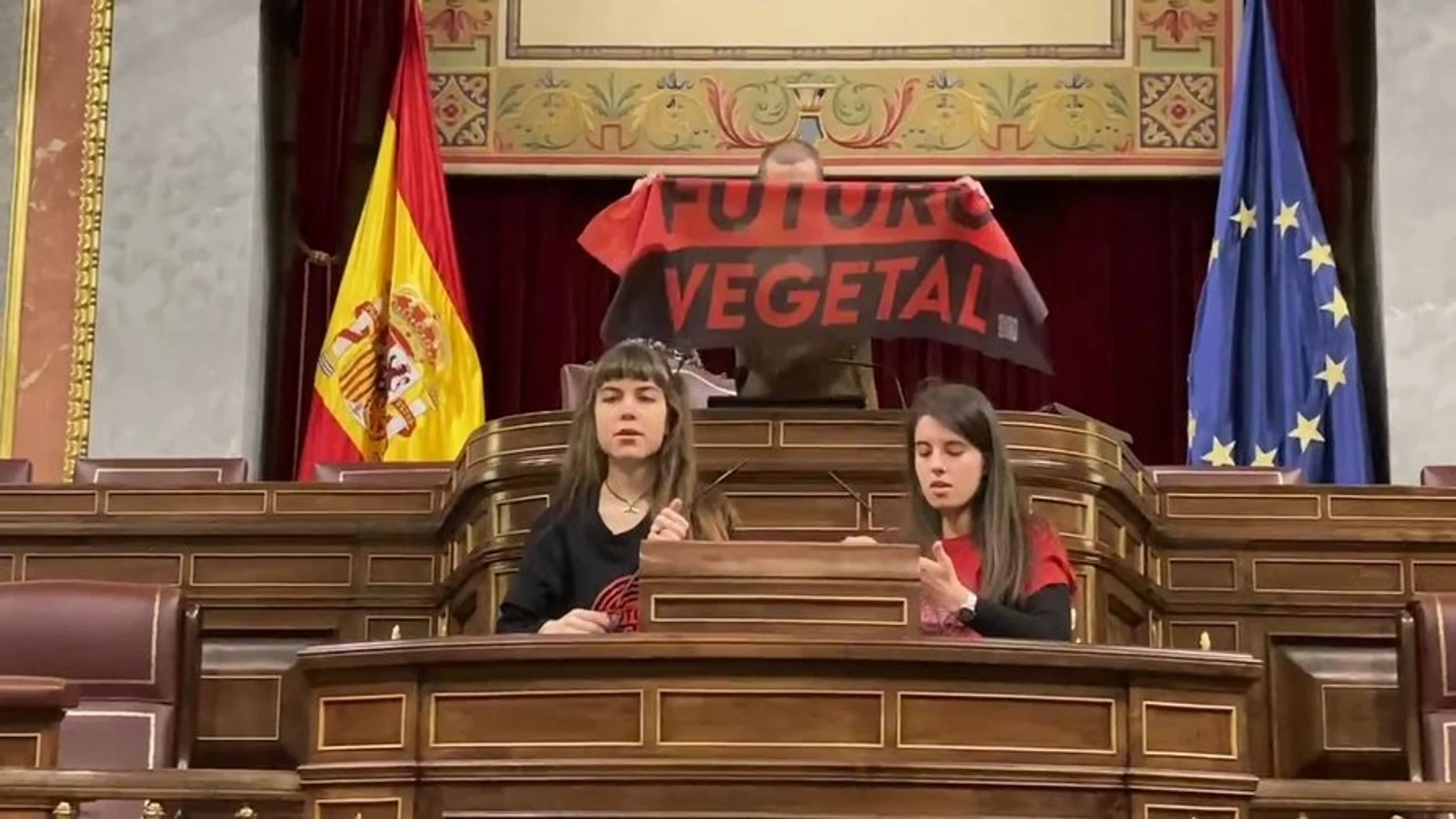 Activistas climáticos protestando en el hemieiclo del Congreso