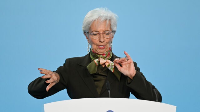 La presidenta del BCE, Christine Lagarde, durante su comparecencia de ayer