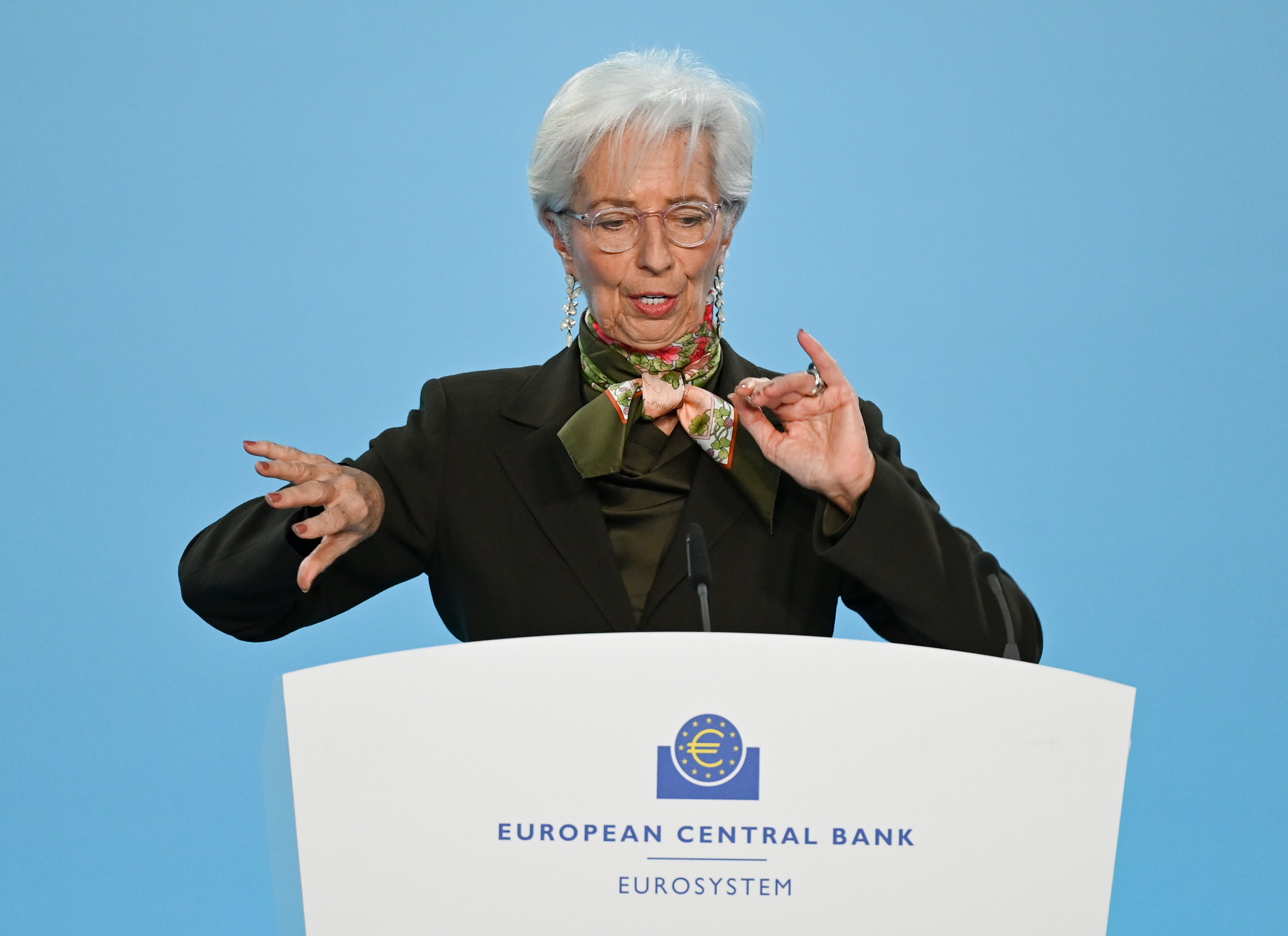 La presidenta del BCE, Christine Lagarde, durante su comparecencia de ayer