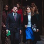 Pere Aragonès acompañado de la vicepresidenta Laura Vilagrà antes de la reunión del Govern