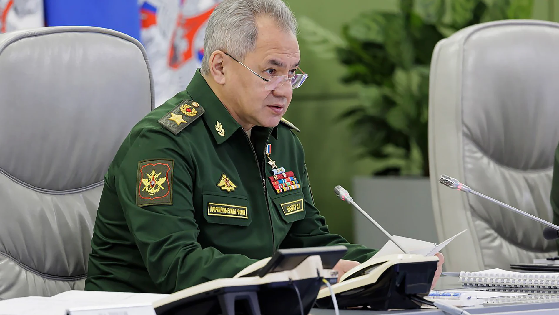 Moscow (Russian Federation), 07/02/2023.- A still image taken from a handout video made available by the Russian Defence Ministry Press-Service shows Russian Defense Minister General of the Army Sergei Shoigu addressing a meeting in the National Defense Control Center of the Russian Federation in Moscow, Russia, 07 February 2023. The Russian Defense Minister accused the US and its allies of prolonging the conflict in Ukraine. Arms support for Ukraine is effectively dragging NATO into the conf...