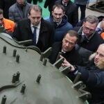 Deputy head of Russia's Security Council Dmitry Medvedev visits the Omsk transport machine factory