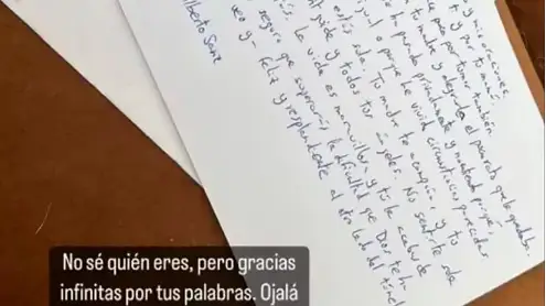 La carta compartida por Joana Sanz