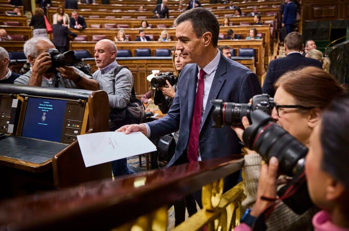 El presidente del gobierno, Pedro Sánchez, durante la sesión de control al gobierno en el Congreso de los Diputados.