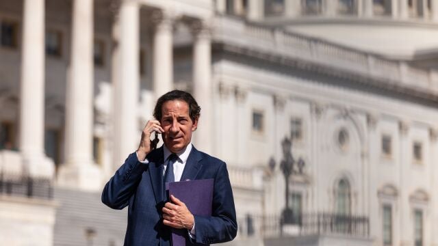 Rep. Jamie Raskin (D-MD) makes a phone call after speaking at the Congressional Progressive Caucus’ press conference on the Inflation Reduction Act.  The House will vote on the bill later in the day, and it is expected to pass, after passing in the Senate August 6th.  The legislation includes historic measures to address climate change, as well as reduce Medicare drug prices, create an estimated 9 million jobs, and expand the Internal Revenue Service.