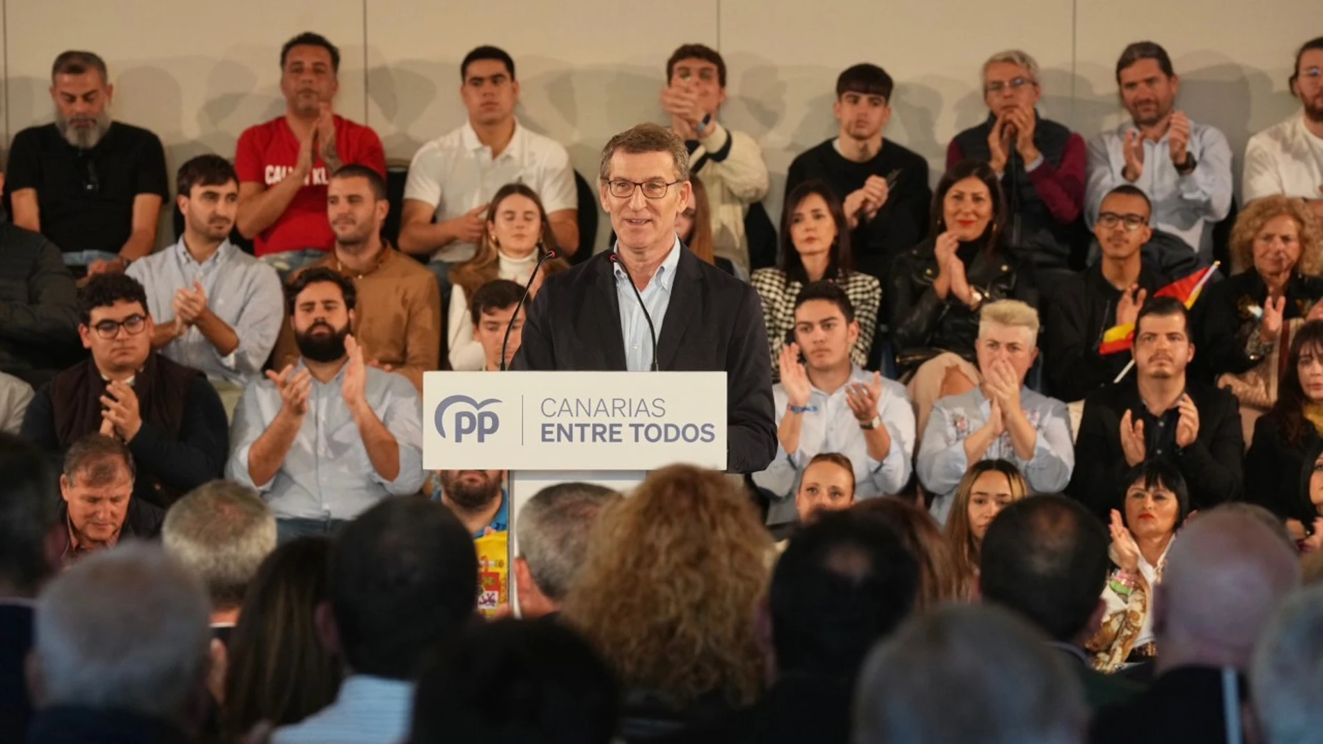 El líder del PP, Alberto Núñez Feijóo en un la presentación de la candidata al ayuntamiento de Las Palmas de Gran Canaria