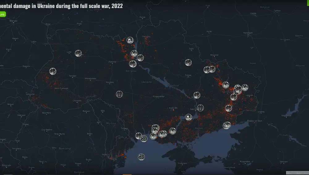 Mapa de Greenpeace de los daños en el medio ambiente de la guerra en Ucrania