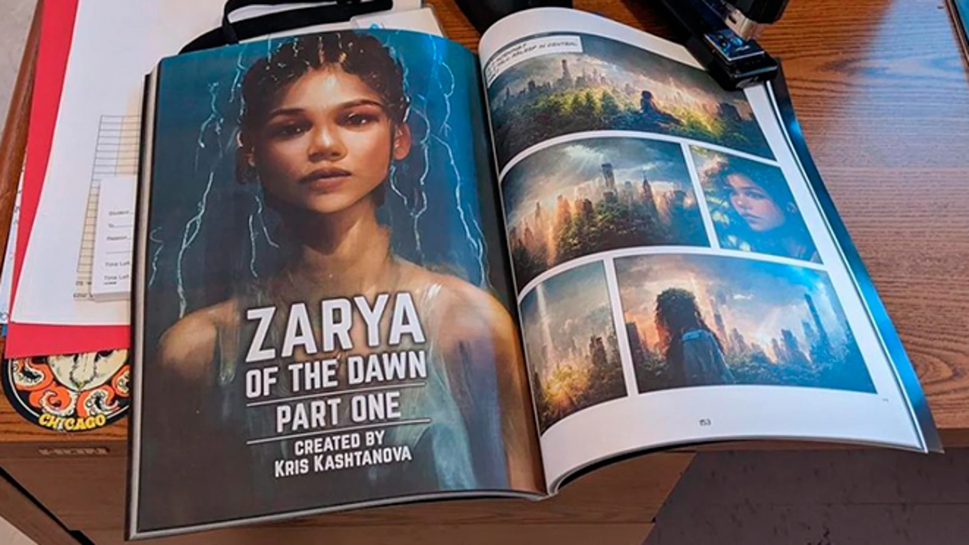 Ejemplar de "Zarya of the Dawn", novela gráfica con imágenes generadas por la IA Midjourney..