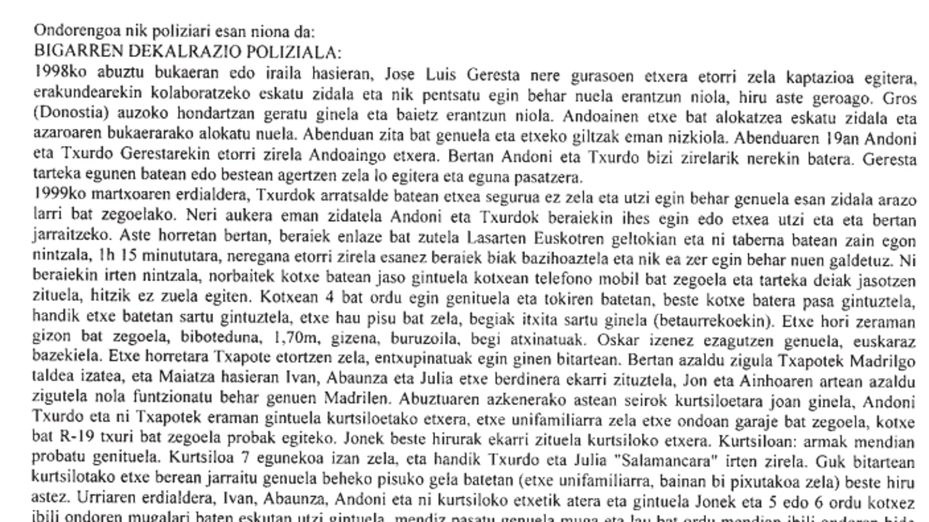 Fragmento de la "kantada" de Ana Belén Egües, que se incautó a "Susper"