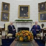 Joe Biden recibió ayer por segunda vez al canciller aleman, Olaf Scholz, en el Despacho Oval de la Casa Blanca