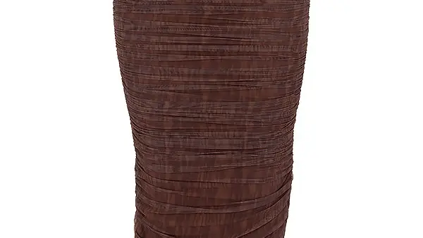 Falda maxi color chocolate con estampado y fruncidos