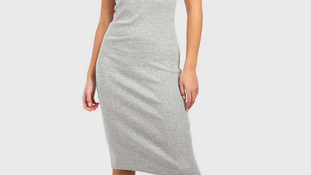 Vestido midi de manga corta gris