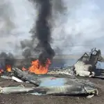 Un avión ruso derribado en el frente de Ucrania