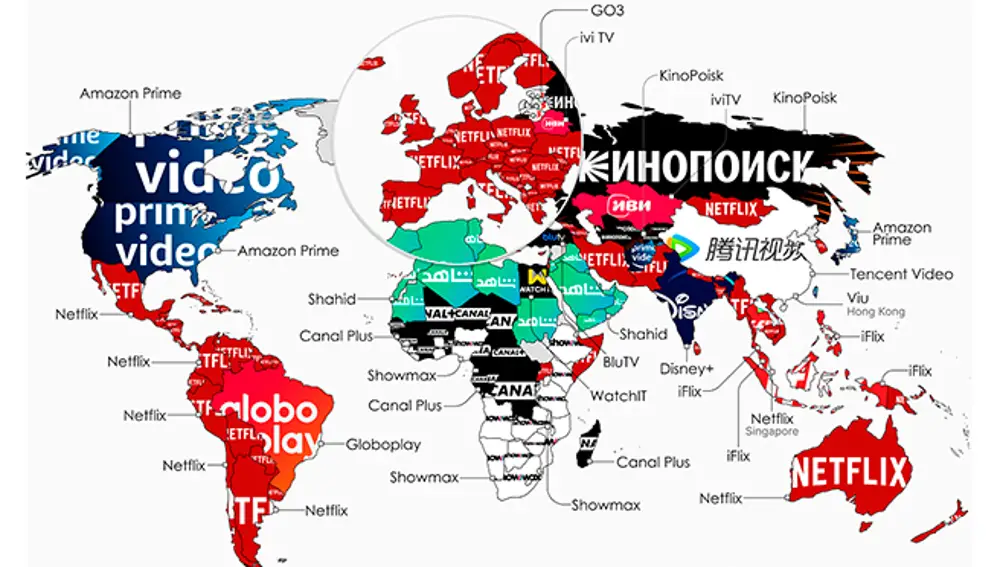 El mapa con la plataforma de streaming más popular en cada país.
