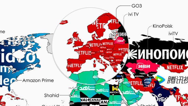 En este mapa puedes ver la plataforma de streaming más usada en cada país del mundo.
