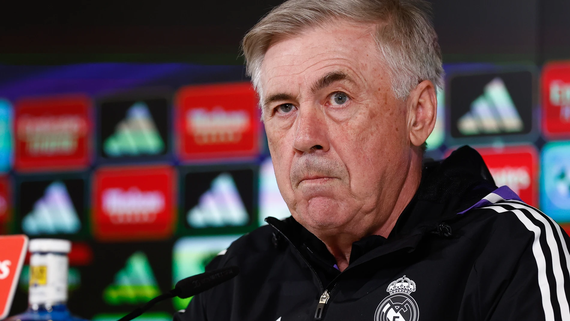 Carlo Ancelotti attends during his press conference after the training session of Real Madrid before the classic match against FC Barcelona at Ciudad del Futbol Real Madrid on March 18, 2023, in Las Valdebebas, Madrid, Spain. Oscar J. Barroso / Afp7 18/03/2023 ONLY FOR USE IN SPAIN