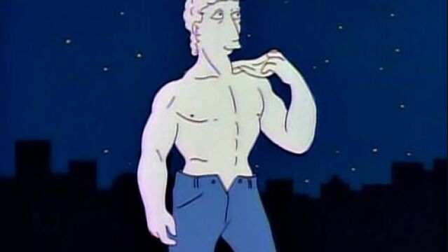 El David de Miguel Ángel, representado con pantalones en los Simpson