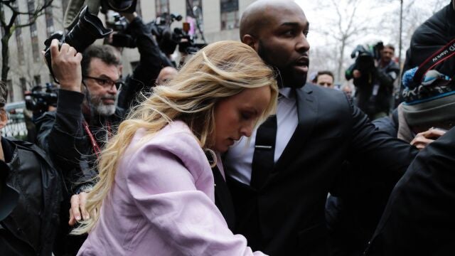 Porn actress Stormy Daniels arrives at federal court, Monday, April 16, 2018, in New York