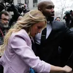 Porn actress Stormy Daniels arrives at federal court, Monday, April 16, 2018, in New York