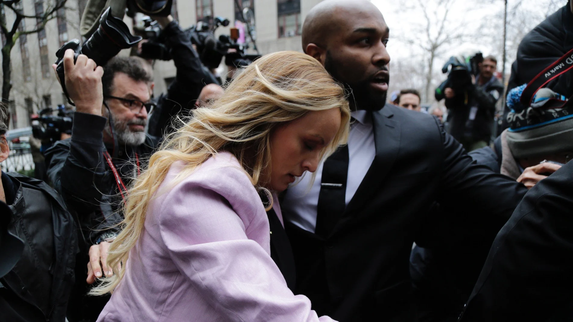 Porn actress Stormy Daniels arrives at federal court, Monday, April 16, 2018, in New York