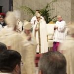 Pope Francis celebrates the Chrism Mass where the chrism, the oil of the catechumens and the oil of the sick are consecrated, and all the priests renew the promises made on the day of their ordination, inside St. Peter's Basilica, at the Vatican, Thursday, April 6, 2023.