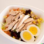 Ensalada de pollo, atún y huevo