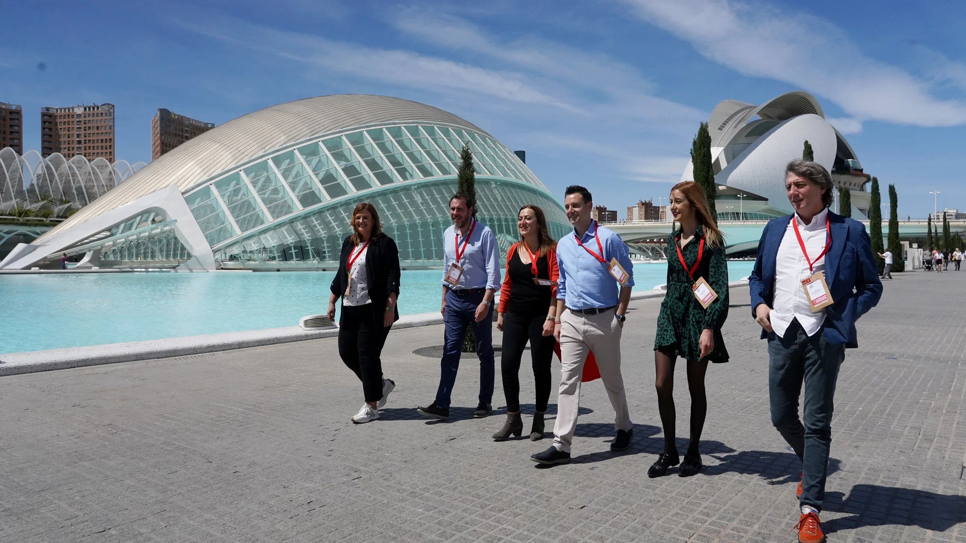 (I a D) La alcaldesa de Segovia Clara Martín; el alcalde de Valladolid Óscar Puente; la vicesecretaria general del PSOECyL Virginia Barcones; el alcalde de Burgos Daniel de la Rosa; la alcaldesa de Miranda de Ebro Aitana Hernando y el alcalde de Soria Carlos Martínez en la Conferencia Municipal del PSOE que se celebra en Valencia