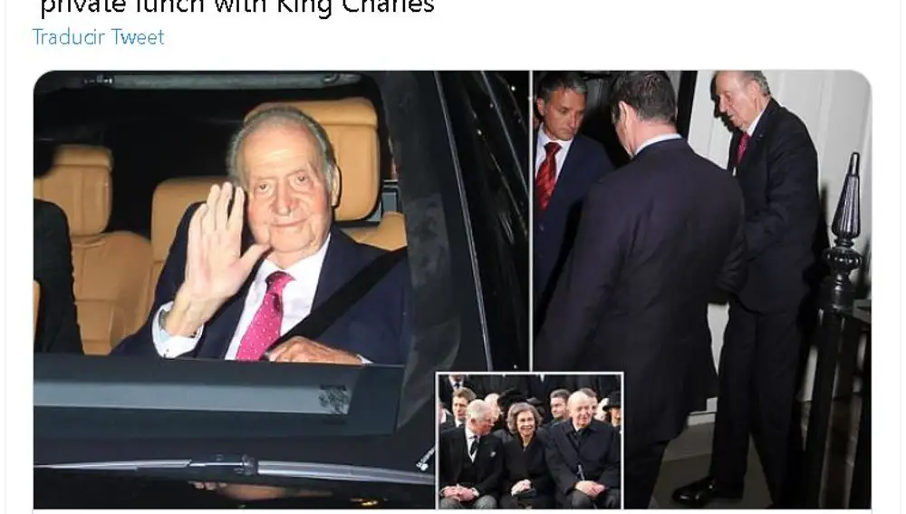 Tuit del Daily Mail donde aparece el rey emérito Juan Carlos llegando a Londres