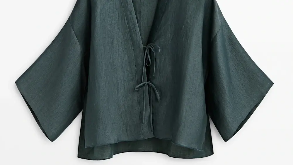 Kimono corto mezcla lino lazos