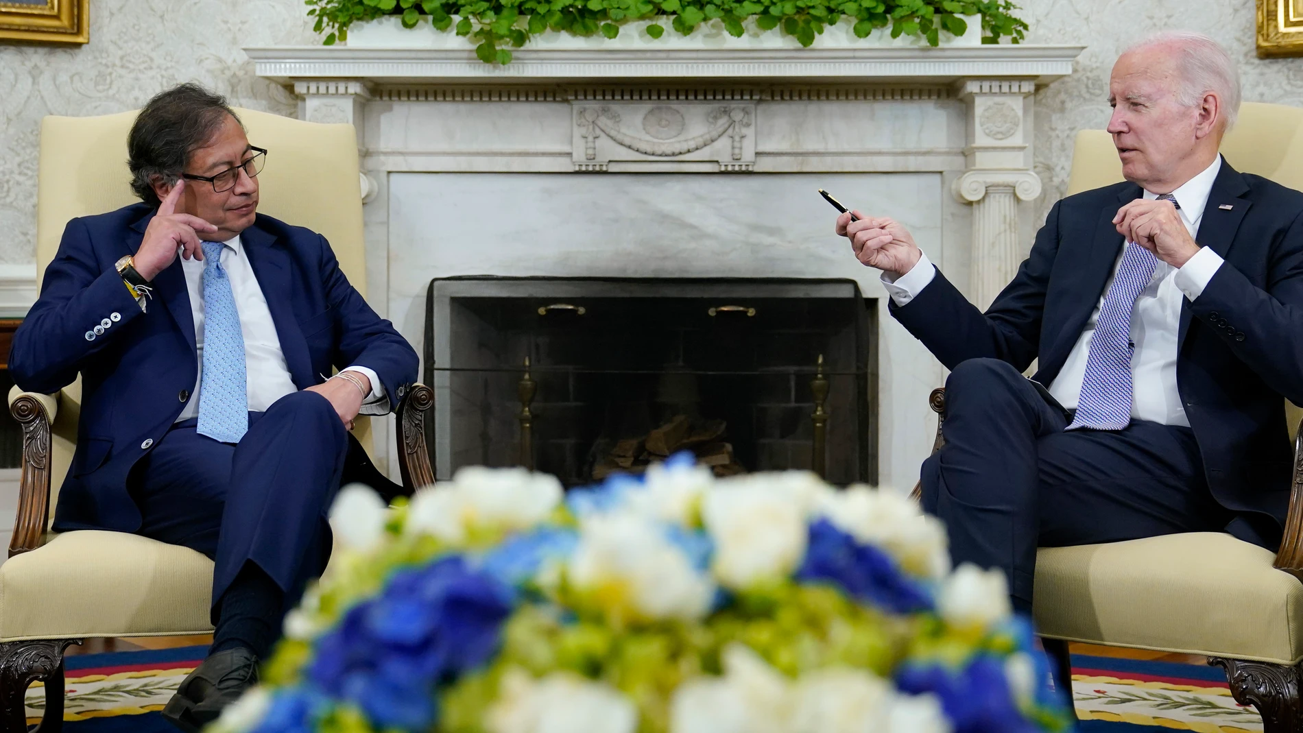 President Joe Biden speaks as he meets withColombian President Gustavo Petroin the Oval Office of the White House in Washington, Thursday, April 20, 2023. (AP Photo/Susan Walsh)