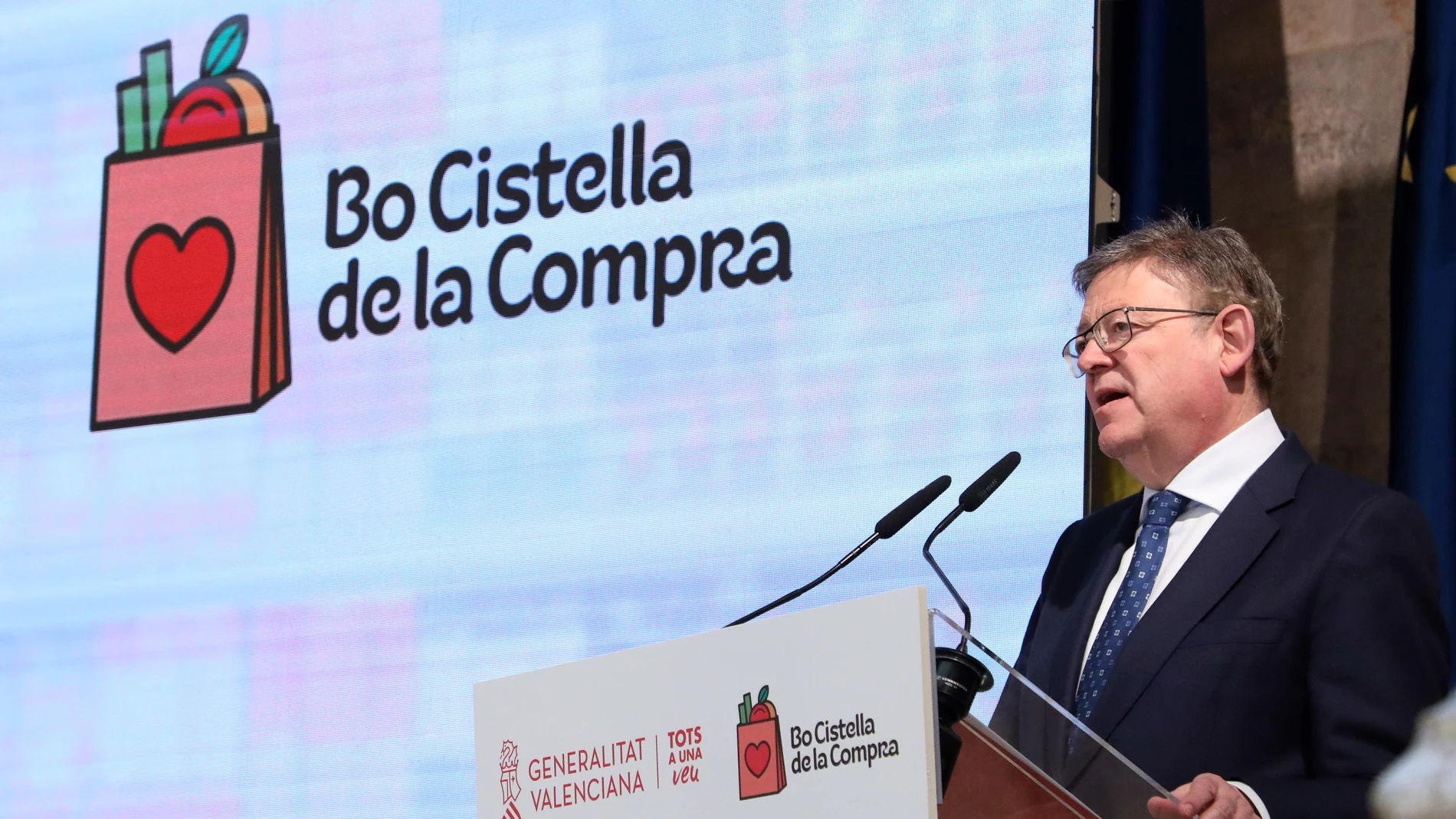 El presidente de la Generalitat, Ximo Puig, en la presentación del «bono cesta de la compra»