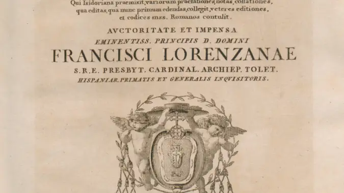 Un volumen de la recopilación de las obras de San Isidoro de Sevilla en la Biblioteca Europea de Información y Cultura
