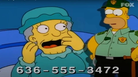 Imagen del episodio de "Los Simpsons" con el número de teléfono