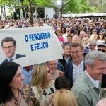 El presidente del Partido Popular, Alberto Núñez Feijóo (2d) y el presidente de la Xunta de Galicia, Alfonso Rueda (d) en la Romería del PPdeG, en el área recreativa de A Magdalena, a 29 de abril de 2023, en O Pino, A Coruña, Galicia (España). 