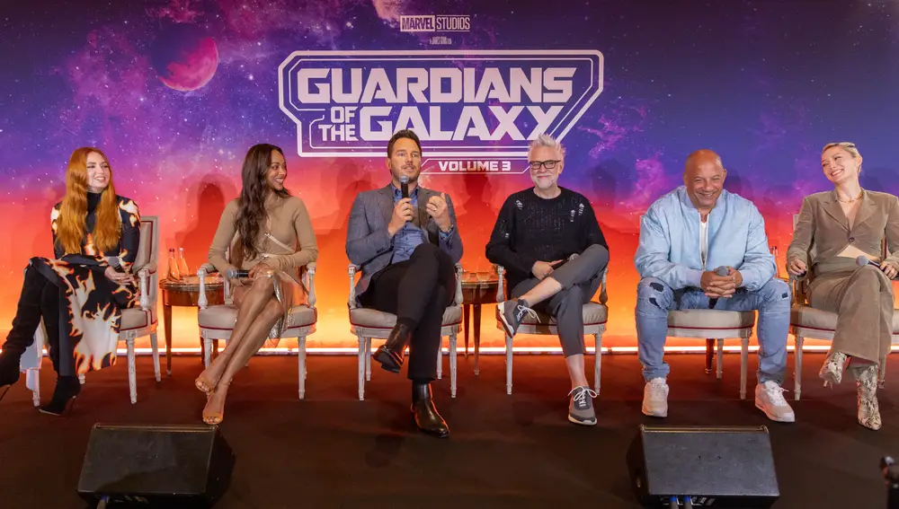 James Gunn y el reparto de &quot;Guardianes de la Galaxia Vol. 3&quot; en la rueda de Prensa de París