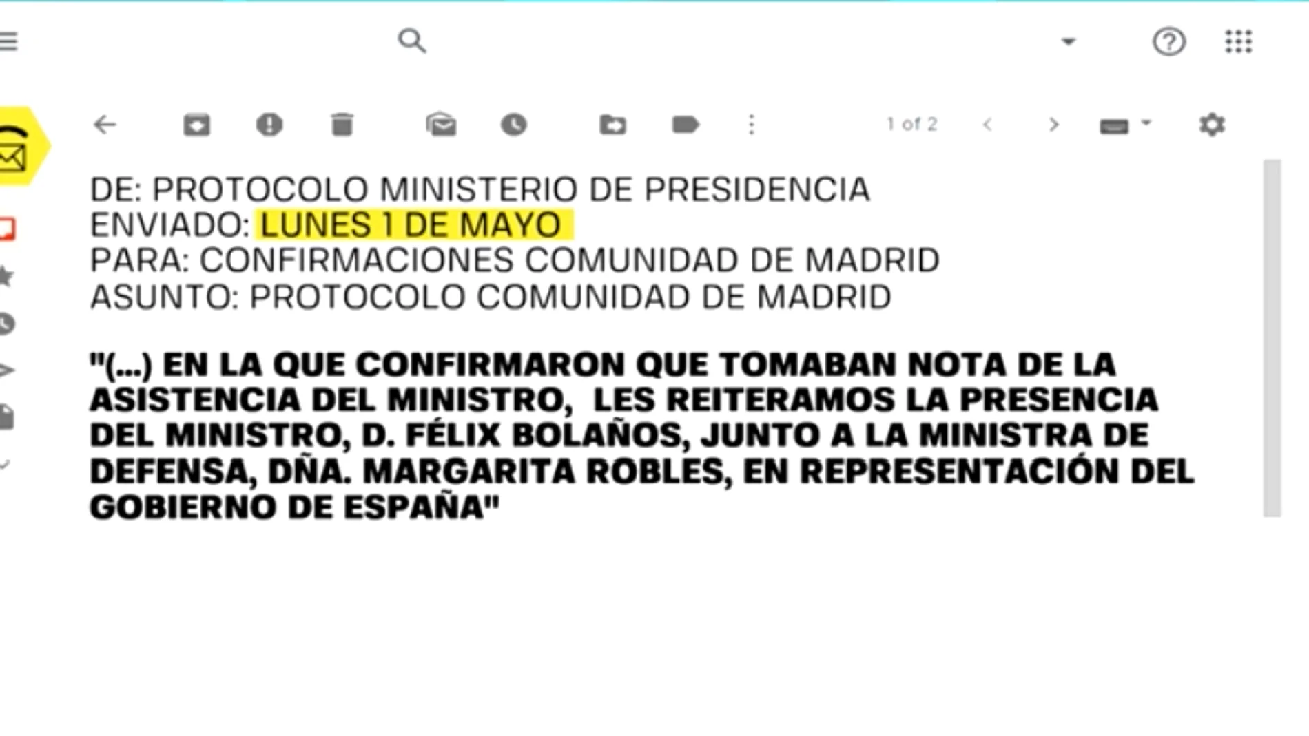 El PP desmiente los correos filtrados por Moncloa a la Comunidad de Madrid
