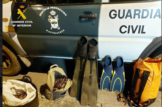 La Guardia Civil de Cantabria intercepta a dos furtivos con 41 kilos de percebes