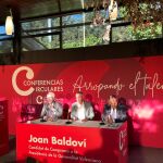 Jesús Navarro Alberola, Joan Baldoví y Carlos Baño en la conferencia de hoy.