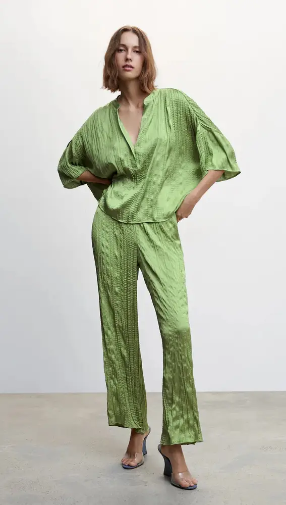 conjunto plisado satinado 67 satin pleated set