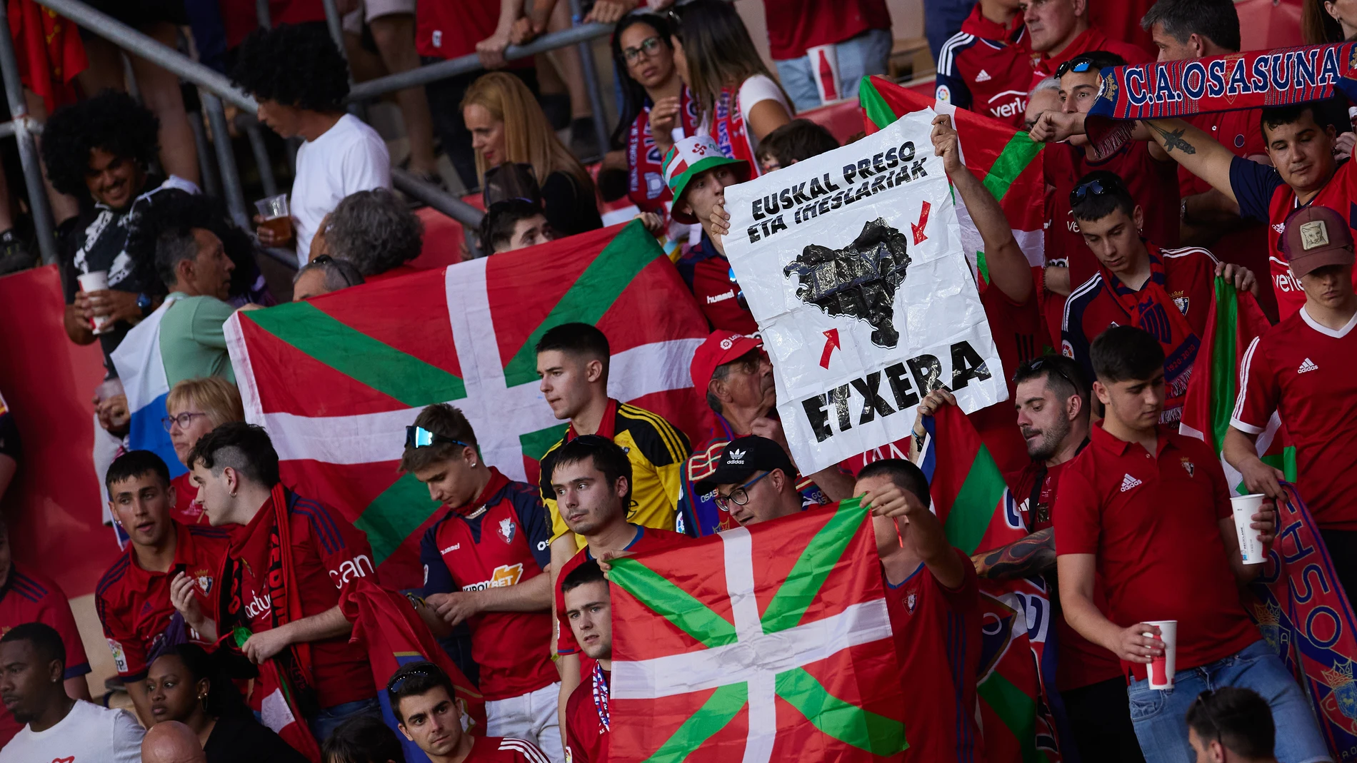 Fans of Osasuna are seen during the spanish cup, Copa del Rey, Final football match played between Real Madrid and CA Osasuna at Estadio de la Cartuja on May 06, 2023, in Sevilla, Spain. Joaquin Corchero / Afp7 06/05/2023 ONLY FOR USE IN SPAIN